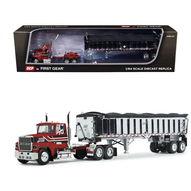 Ford Ltl 9000 Day Cab With East End Dump Trailer Red And Black 1/64 Diecast Model By Dcp/First Gear 1