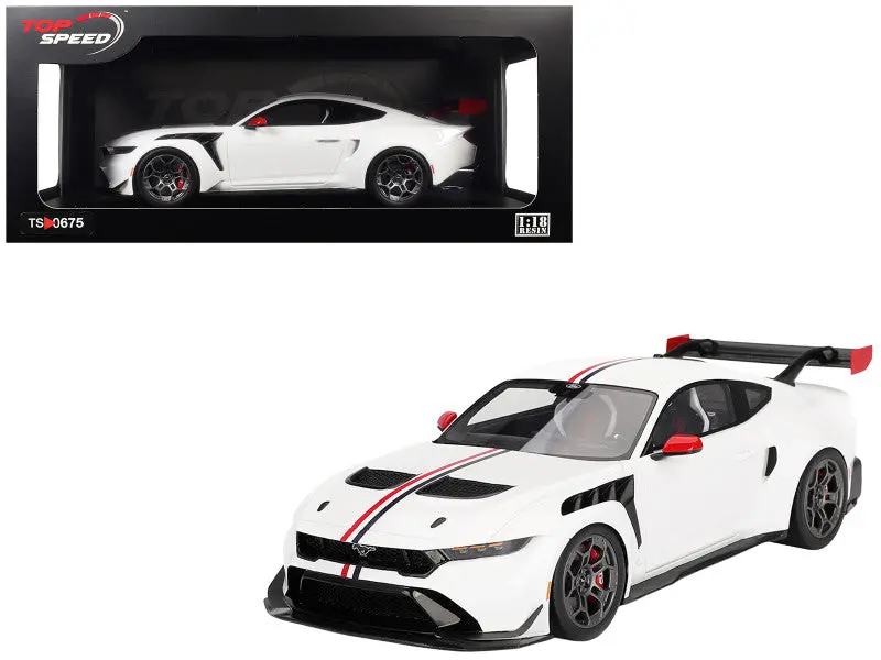 Ford Mustang Gtd "Spirit Of America" White With Red And Blue Stripes 1/18 Model Car By Top Speed 1