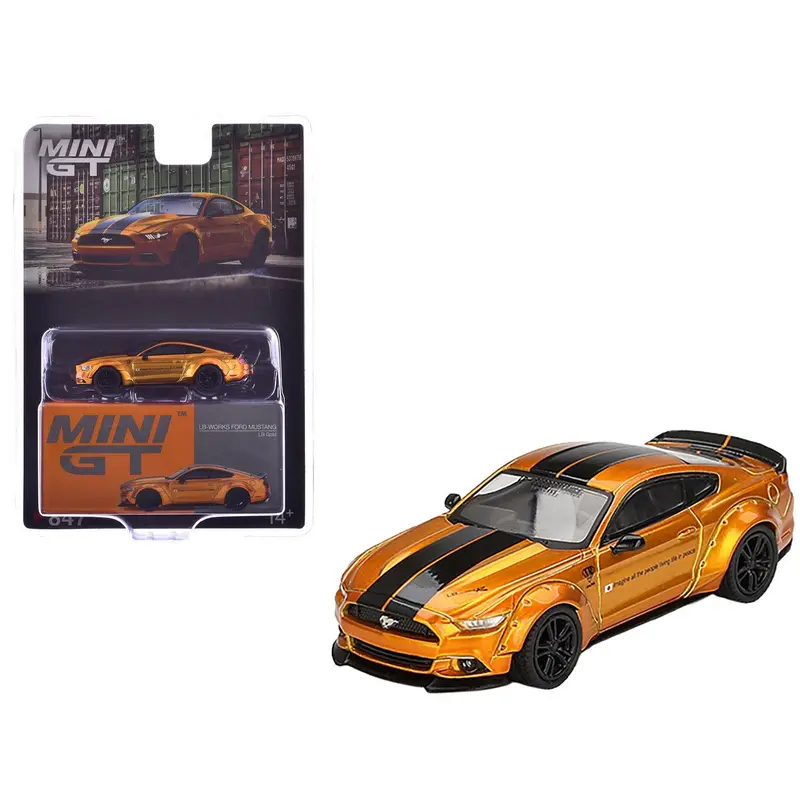 Ford Mustang "Lb-Works" Lb Gold Metallic With Black Stripes Limited Edition 1/64 Diecast Model Car By Mini Gt 1