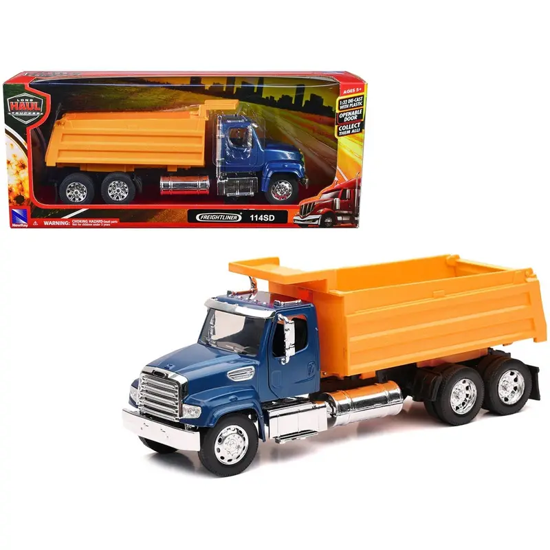 Freightliner 114Sd Dump Truck Blue And Yellow "Long Haul Trucker" Series 1/32 Diecast Model By New Ray 1