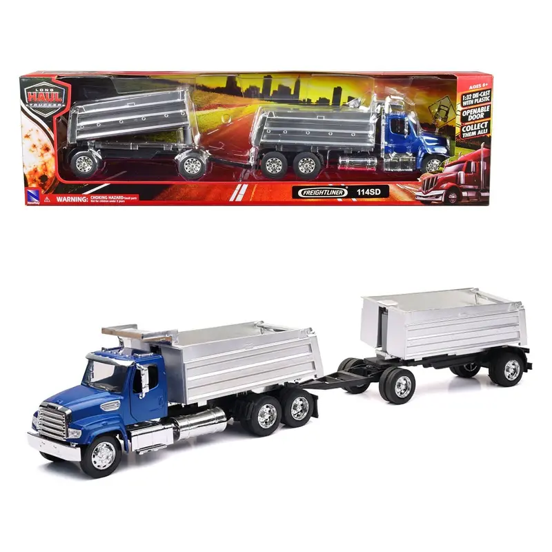 Freightliner 114Sd Dump Truck With Twin Dump Body Blue "Long Haul Trucker" Series 1/32 Diecast Model By New Ray 1