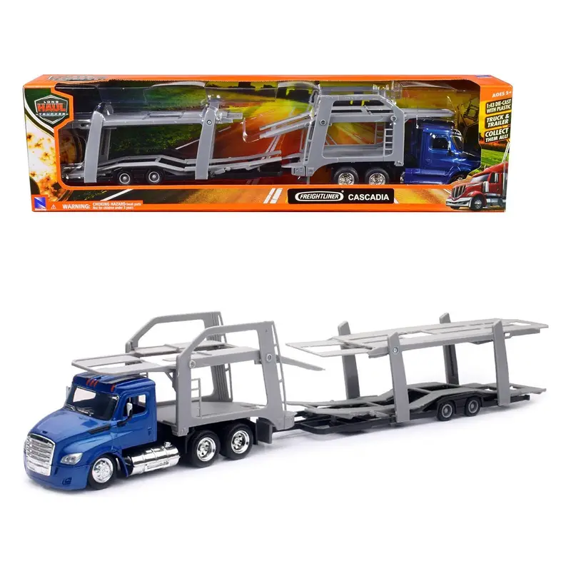 Freightliner Cascadia Auto Transporter Blue Metallic "Long Haul Trucker" Series 1/43 Diecast Model By New Ray 1