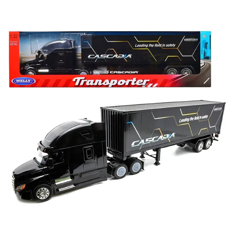 Freightliner Cascadia Truck Black With "Cascadia" Container 1/32 Diecast Model By Welly 1