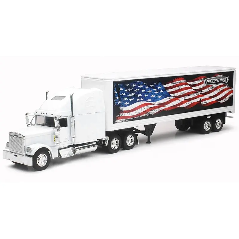 Freightliner Classic Xl Truck White With Dry Van Trailer White With Patriotic Graphic "Long Haul Truckers" Series 1/32 Diecast Model By New Ray 1