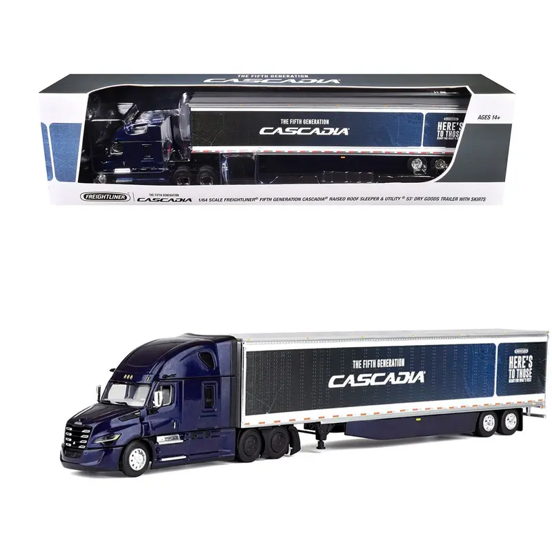 Freightliner Fifth Generation Cascadia Raised Roof Sleeper & 53' Utility Trailer With Skirts Midnight Blue 1/64 Diecast Model By Dcp/First Gear 1
