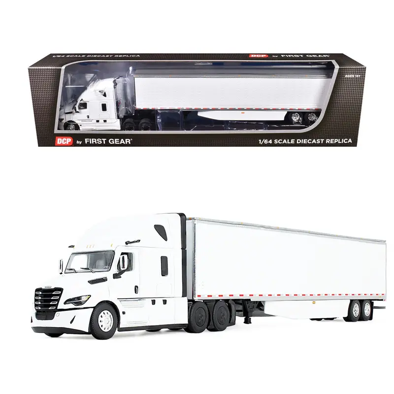 Freightliner Fifth Generation Cascadia Raised Roof Sleeper & 53' Utility Trailer With Skirts White 1/64 Diecast Model By Dcp/First Gear 1