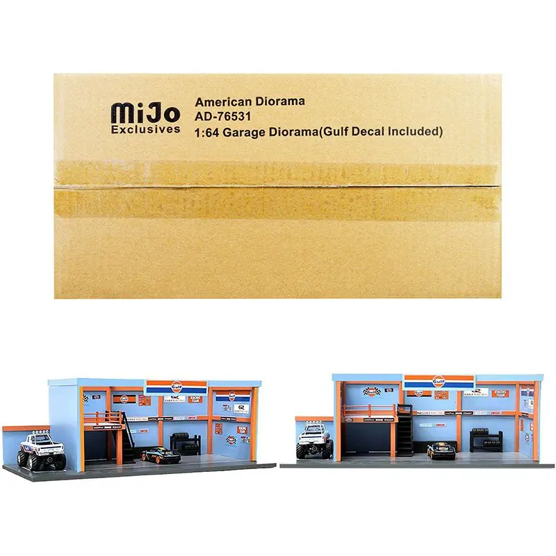 "Garage Diorama Gulf Oil" Diorama With Decals For 1/64 Scale Models By American Diorama 1
