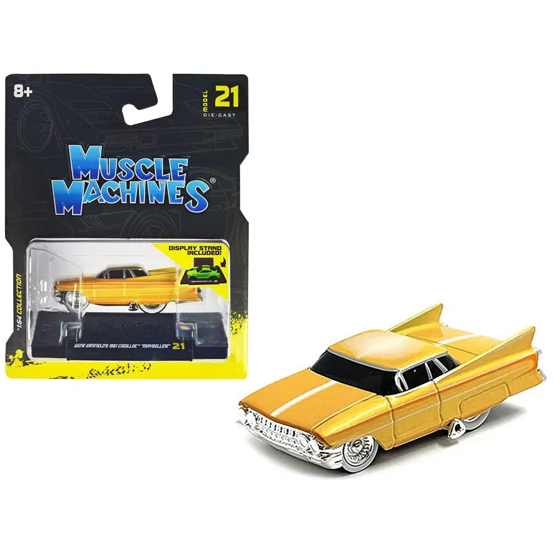 Gene Winfieldâ€™S 1961 Cadillac Maybelline Yellow Metallic With White Stripes 1/64 Diecast Model Car By Muscle Machines 1