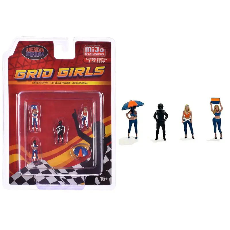 "Grid Girls" 5 Piece Diecast Figure Set (4 People Figures 1 Umbrella) Limited Edition To 3600 Pieces Worldwide For 1/64 Scale Models By American Diorama 1