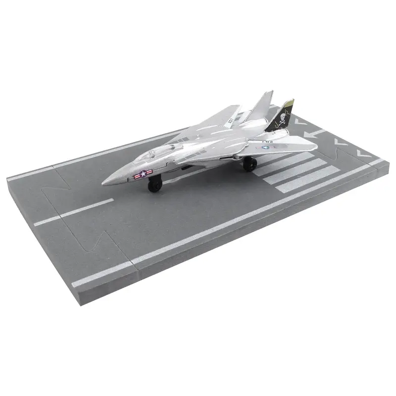 Grumman F-14 Tomcat Fighter Aircraft Silver Metallic "United States Navy Vf-84 Jolly Rogers" With Runway Section Diecast Model Airplane By Runway24 1