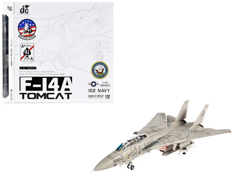 Grumman F-14A Tomcat Fighter Aircraft "Vf-41 Black Aces Uss Nimitz Gulf Of Sidra" (1981) United States Navy 1/72 Diecast Model By Jc Wings 1