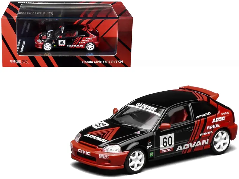 Honda Civic Type R (Ek9) Rhd (Right Hand Drive) #60 "Advan" Black And Red 1/64 Diecast Model Car By Motorhelix 1