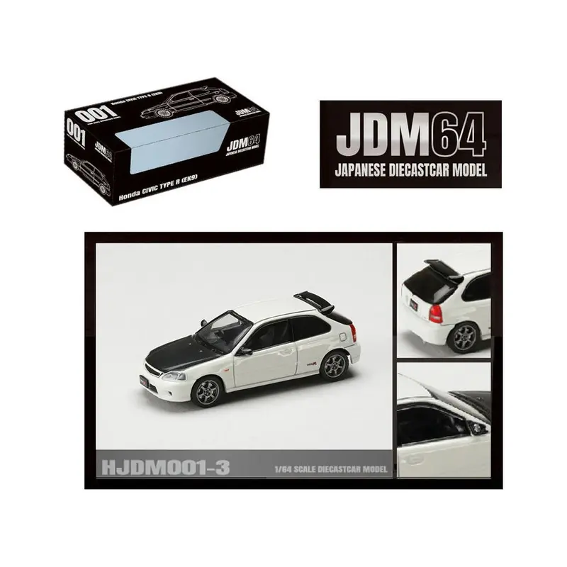 Honda Civic Type R (Ek9) Rhd (Right Hand Drive) Championship White With Carbon Hood "Jdm64" Series 1/64 Diecast Model Car By Hobby Japan 1
