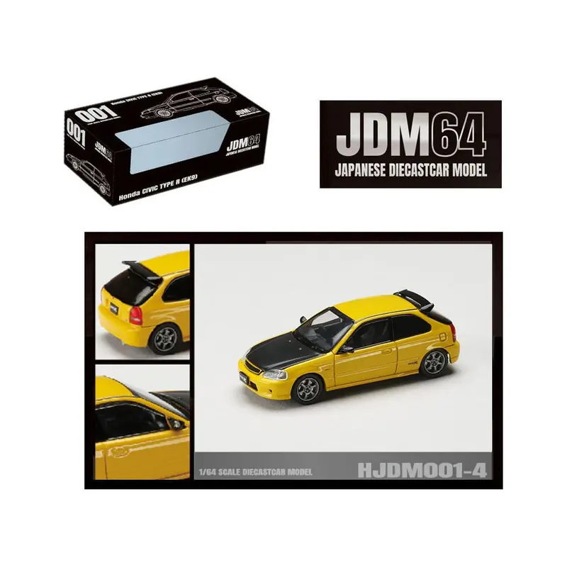 Honda Civic Type R (Ek9) Rhd (Right Hand Drive) Sunlight Yellow With Carbon Hood "Jdm64" Series 1/64 Diecast Model Car By Hobby Japan 1