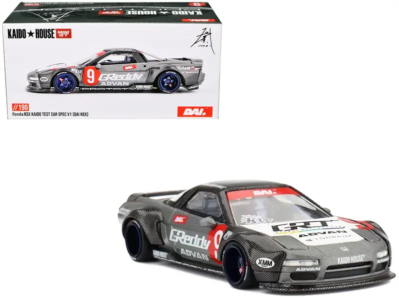 Honda Nsx "Kaido Test Car Spec V1" #9 Gray Metallic With Carbon Top And Graphics (Designed By Jun Imai) "Kaido House" Special 1/64 Diecast Model Car By Mini Gt 1