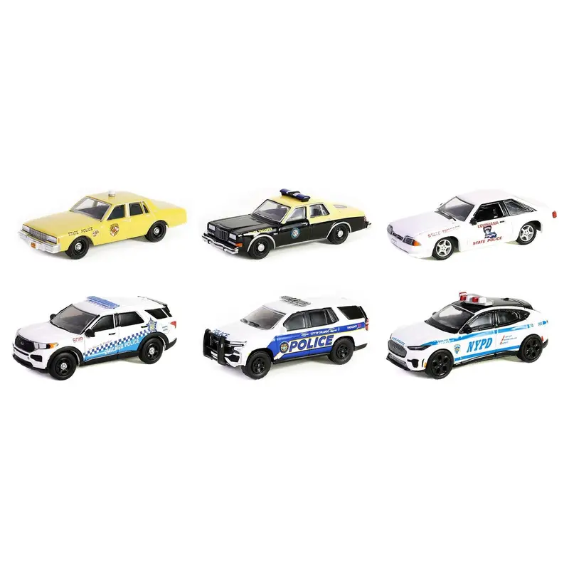 "Hot Pursuit" Set Of 6 Police Cars Series 45 1/64 Diecast Model Cars By Greenlight 1
