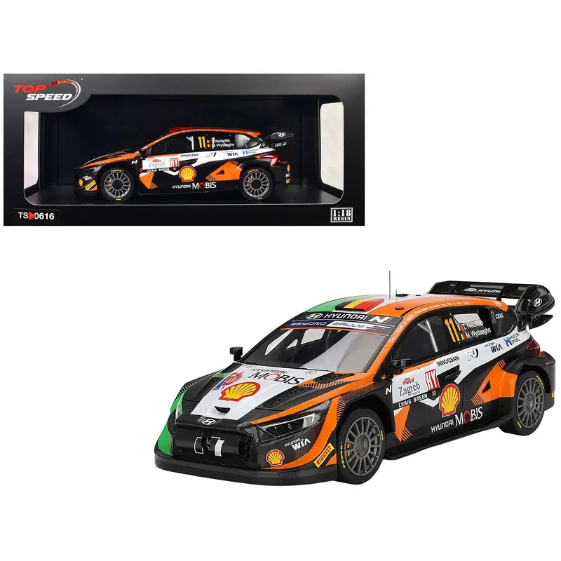 Hyundai I20 N Rally1 Hybrid #11 Thierry Neuville - Martijn Wydaeghe "Hyundai Shell Mobis Wrt"  Winner "Rally Croatia Power Stage" (2023) 1/18 Model Car By Top Speed 1