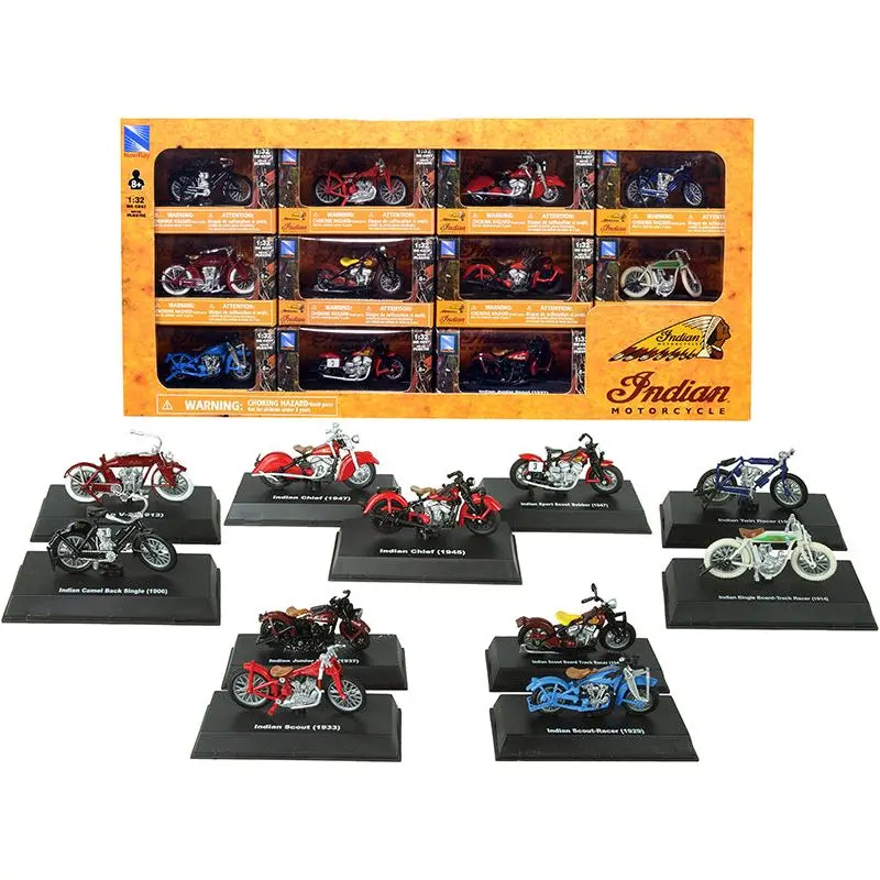 "Indian Motorcycle" Set Of 11 Pieces 1/32 Diecast Motorcycle Models By New Ray 1