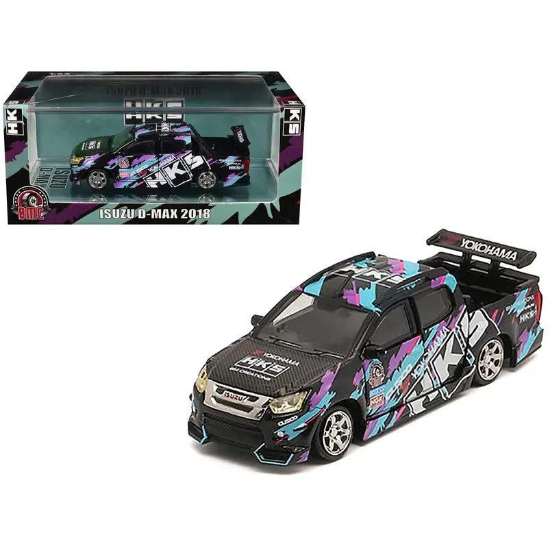 Isuzu D-Max Lowrider Pickup Truck Rhd (Right Hand Drive) "Hks" Black With Graphics "Thailand Diecast Expo 2025" 1/64 Diecast Model Car By Bm Creations 1