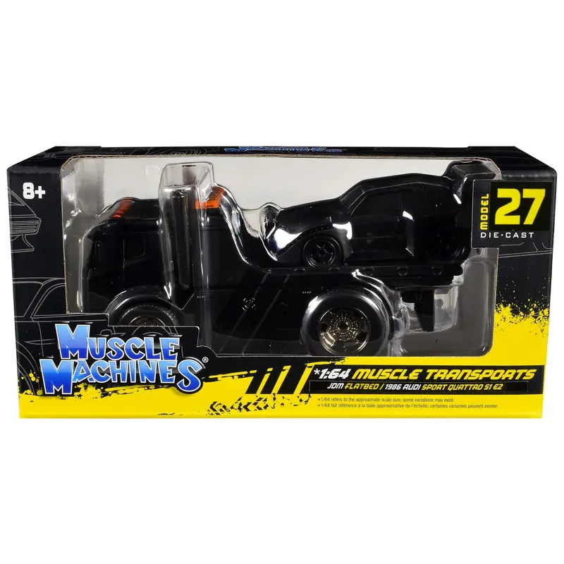 Jdm Flatbed Truck Matt Black And 1986 Audi Sport Quattro S1 E2 Matt Black "Muscle Transports" Series 1/64 Diecast Models By Muscle Machines 1