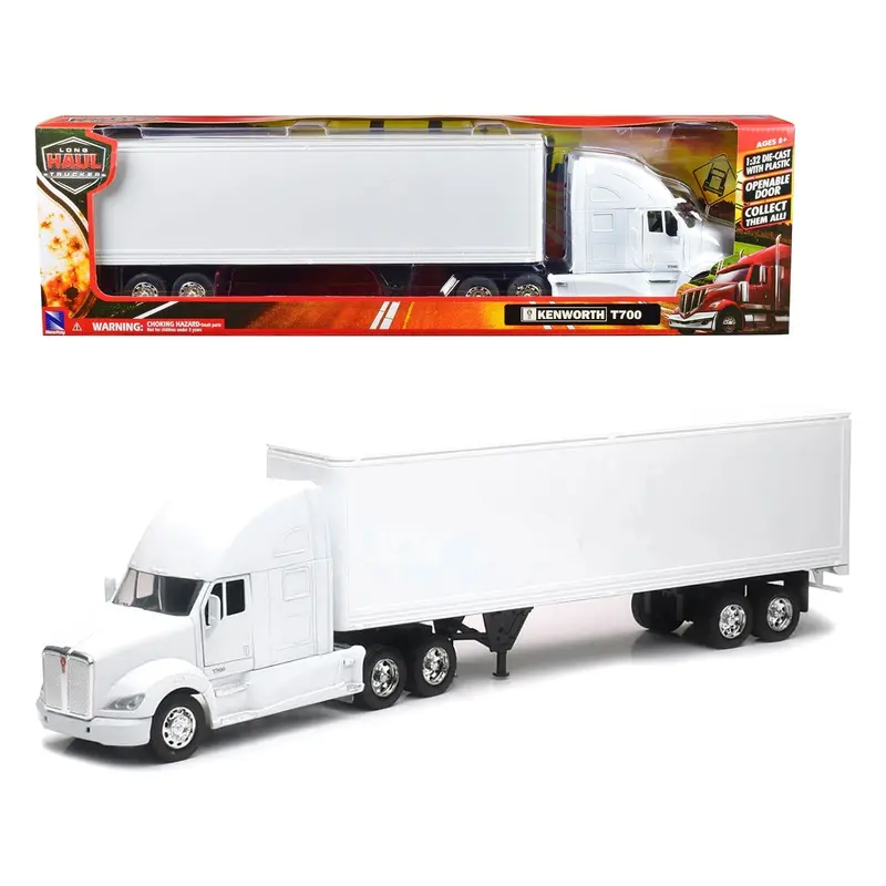 Kenworth T700 Truck With Dry Goods Trailer White "Long Haul Truckers" Series 1/32 Diecast Model By New Ray 1