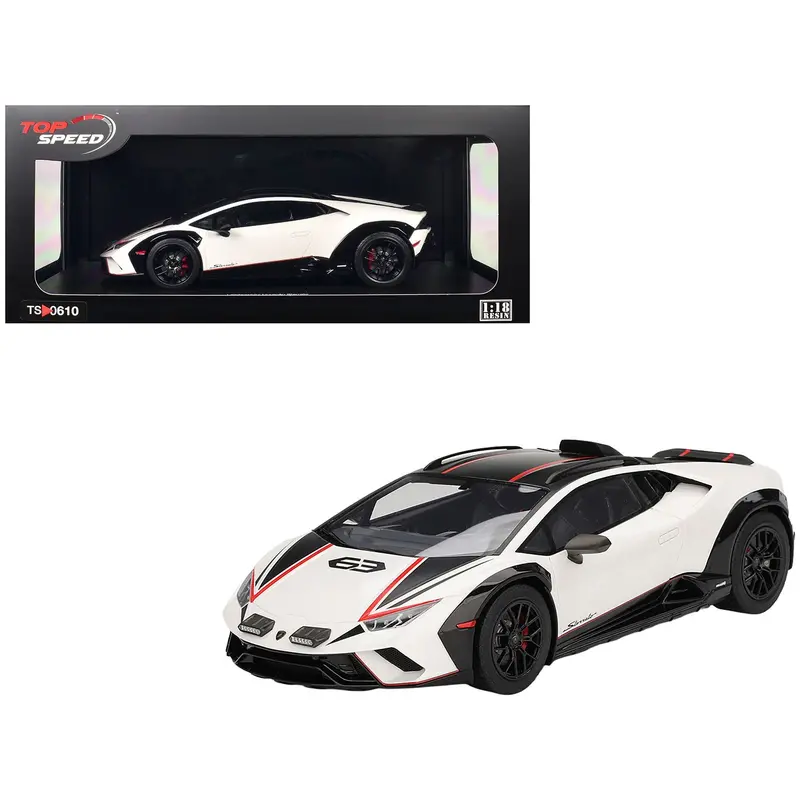 Lamborghini Huracan Sterrato Bianco Asopo White With Matt Black Top And Red Stripes 1/18 Model Car By Top Speed 1