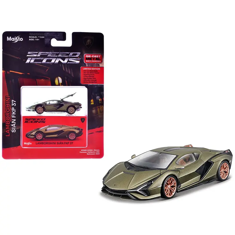 Lamborghini Sian Fkp 37 Green Metallic "Speed Icons" Series 1/64 Diecast Model Car By Maisto 1
