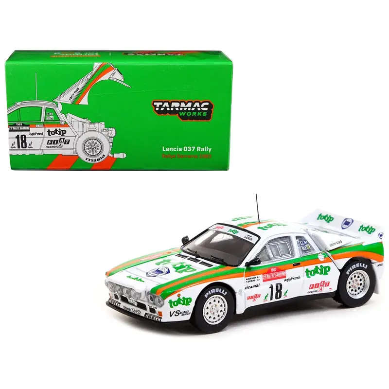 Lancia 037 Rally #18 Miki Biasion - Tiziano Siviero "Rallye Sanremo" (1983) "Hobby64" Series 1/64 Diecast Model Car By Tarmac Works 1