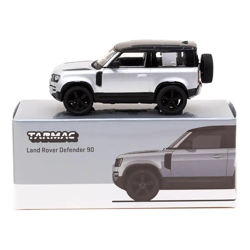 Land Rover Defender 90 Silver Metallic With Black Top "Global64" Series 1/64 Diecast Model Car By Tarmac Works 1