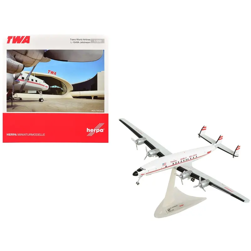 Lockheed L-1649A Jetstream Commercial Aircraft "Twa (Trans World Airlines)" (N8083h) White With Red Stripes 1/200 Diecast Model Airplane By Herpa 1