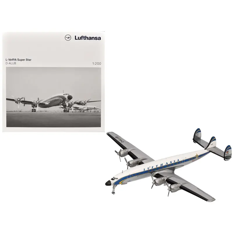 Lockheed L-1649A Super Star Commercial Aircraft "Lufthansa" (D-Alub) White With Blue Stripes 1/200 Diecast Model Airplane By Herpa 1