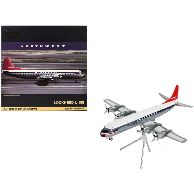Lockheed L-188 Electra Commercial Aircraft "Northwest Orient" (N128us) White And Gray With Blue Stripes And Red Tail "Gemini 200" Series 1/200 Diecast Model Airplane By Geminijets 1