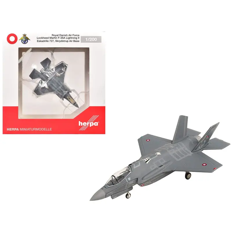 Lockheed Martin F-35A Lightning Ii Aircraft "Eskadrille 727 Skrydstrup Air Base" (L-007) Royal Danish Air Force 1/200 Diecast Model By Herpa 1