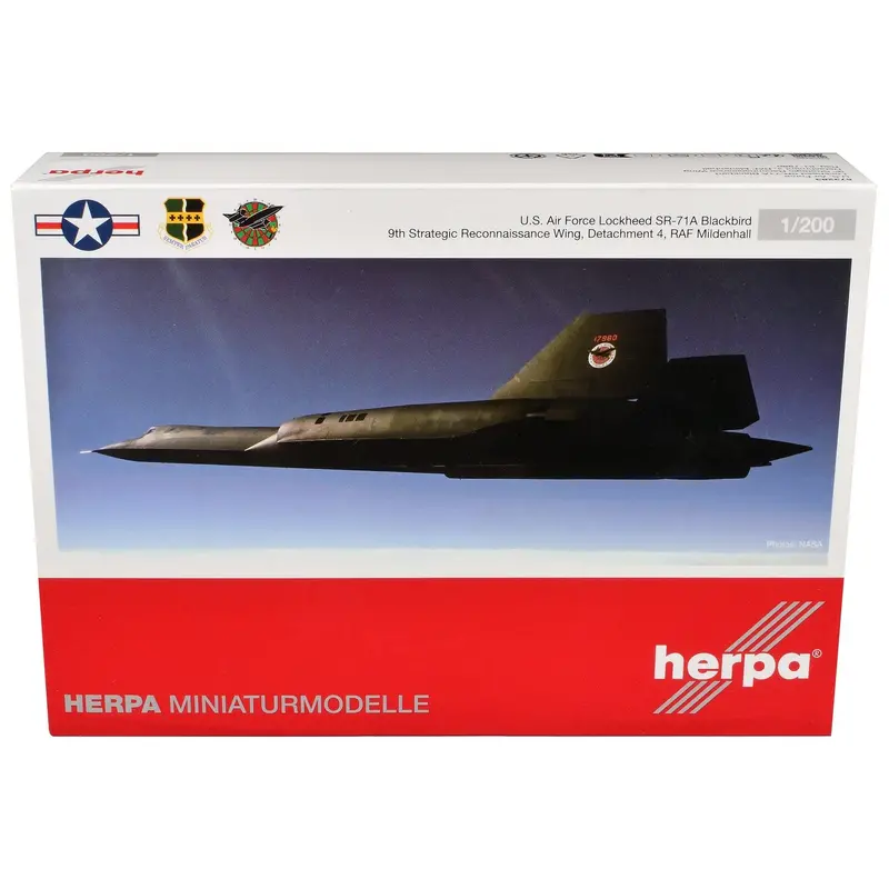 Lockheed Sr-71A Blackbird Stealth Aircraft "9Th Strategic Reconnaissance Wing Detachment 4 Raf Mildenhall" United States Air Force 1/200 Diecast Model Airplane By Herpa 1