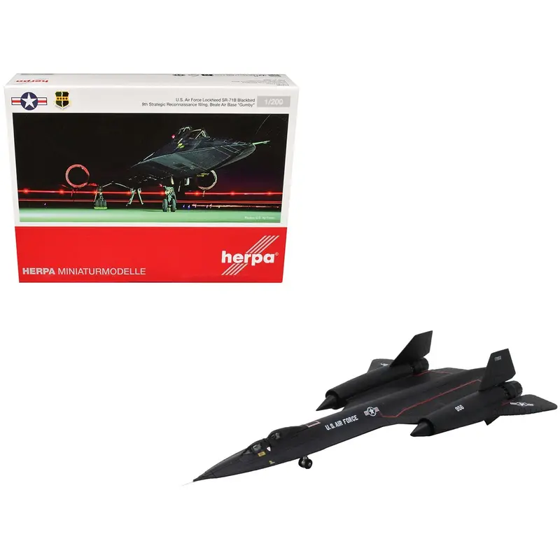 Lockheed Sr-71B Blackbird Stealth Aircraft "9Th Strategic Reconnaissance Wing Beale Air Base Gumby" United States Air Force 1/200 Diecast Model Airplane By Herpa 1