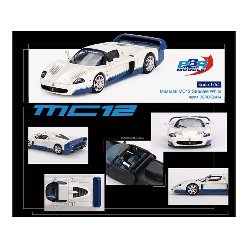 Maserati Mc12 Stradale White With Blue Stripes 1/64 Diecast Model Car By Bbr 1