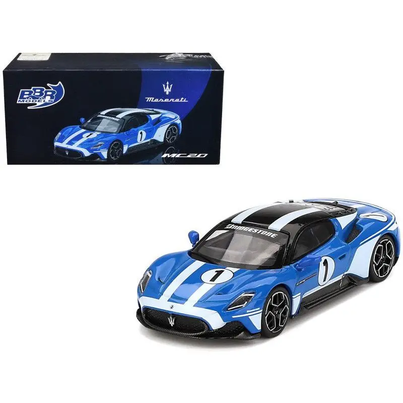 Maserati Mc20 #1 Blue With White Stripes And Black Top "Maserati Performance Experience" 1/64 Diecast Model Car By Bbr 1