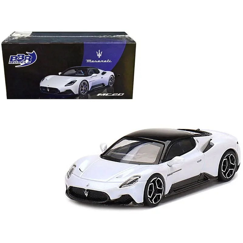 Maserati Mc20 Bianco Audace White With Black Top 1/64 Diecast Model Car By Bbr Models 1