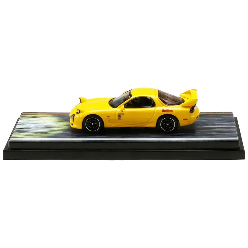 Mazda Rx-7 (Fd3s) Rhd (Right Hand Drive) Yellow "Redsuns" With Keisuke Takahashi Driver Figure "Initial D" (1995-2013) Manga 1/64 Diecast Model Car By Hobby Japan 1