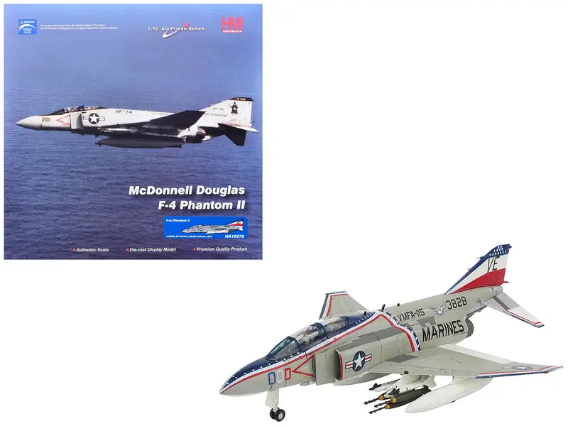 Mcdonnell Douglas F-4J Phantom Ii Fighter-Bomber Aircraft "153828 Mcas Iwakuni Japan" (1976) United States Marine Corps "Air Power Series" 1/72 Diecast Model By Hobby Master 1