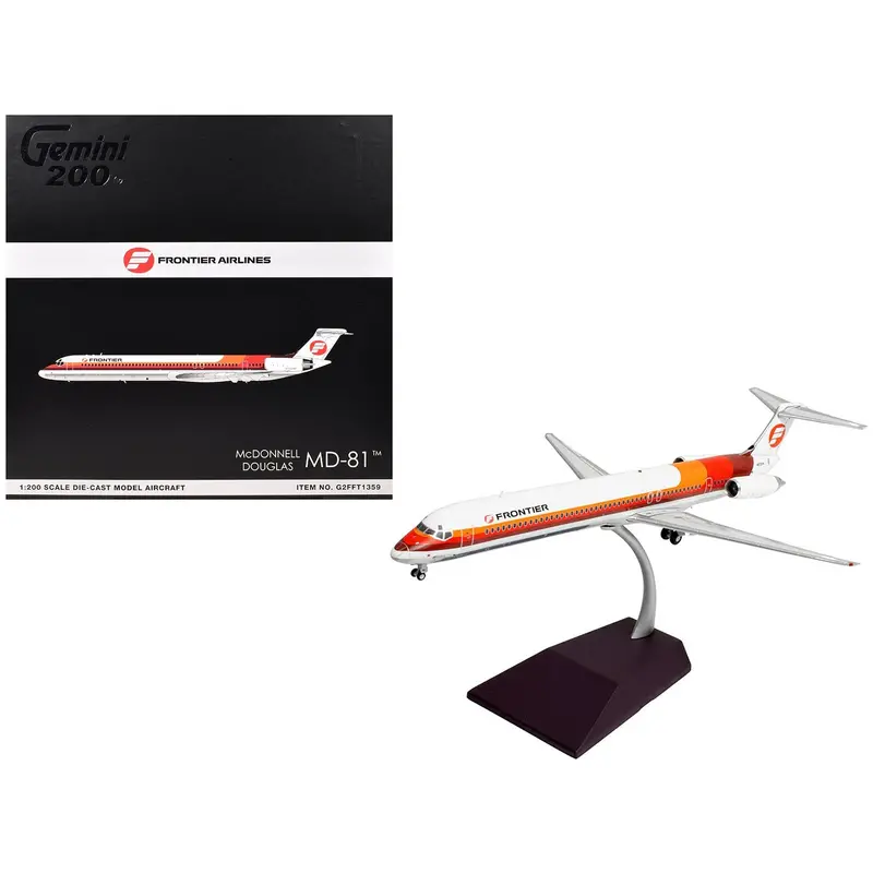 Mcdonnell Douglas Md-81 Commercial Aircraft "Frontier Airlines" (N859ha) White With Red And Orange Stripes "Gemini 200" Series 1/200 Diecast Model Airplane By Geminijets 1