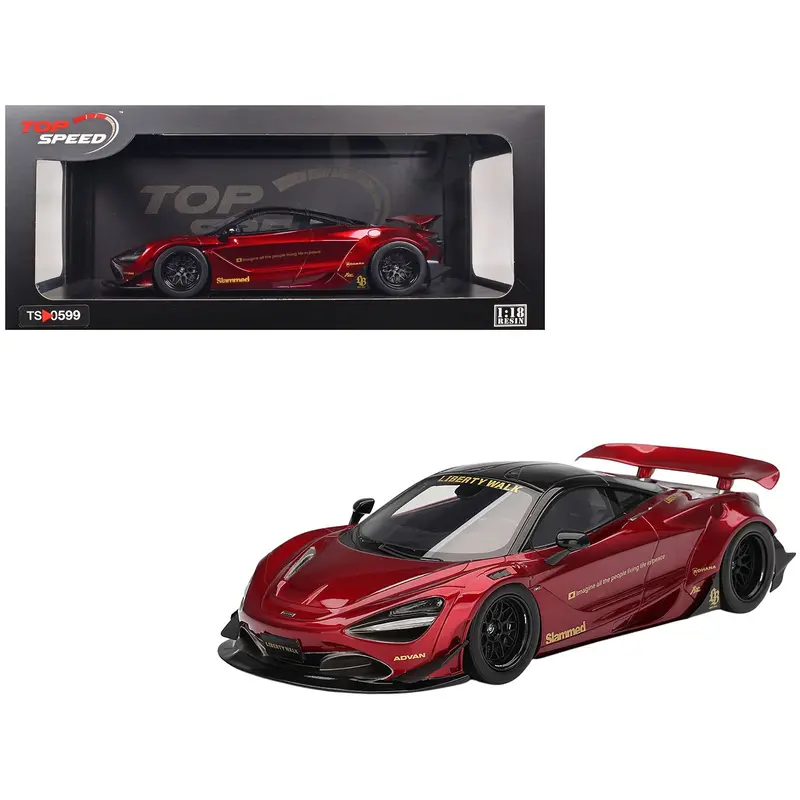 Mclaren 720S "Lb-Works" Gem Red Metallic With Black Top 1/18 Model Car By Top Speed 1