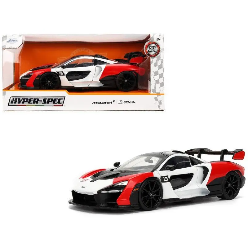 Mclaren Senna Red And White With Carbon Hood And Top "Hyperspec" Series 1/24 Diecast Model Car By Jada 1