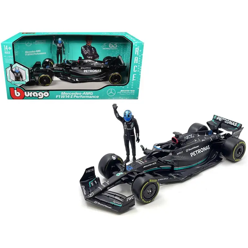 Mercedes-Amg W14 E Performance #63 George Russell "Petronas" Formula One F1 World Championship (2023) With Driver Figure 1/24 Diecast Model Car By Bburago 1
