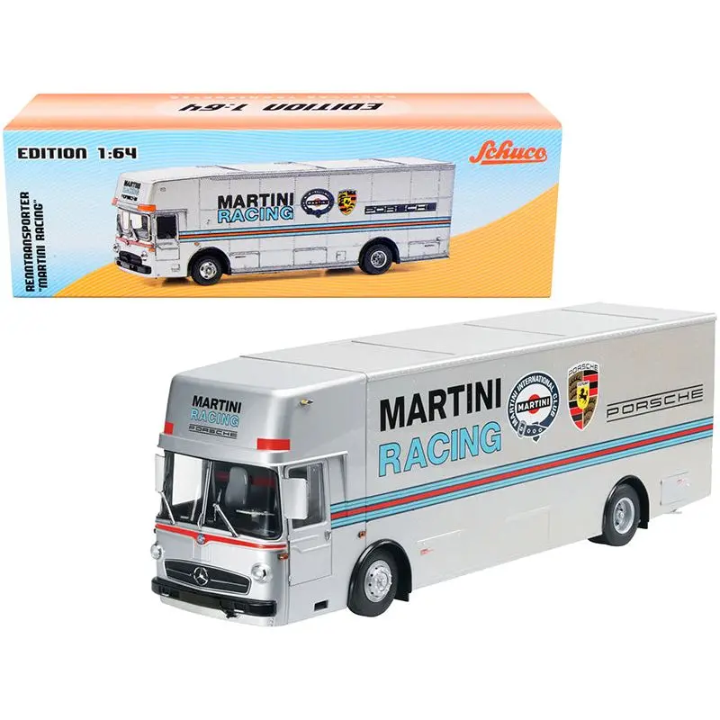 Mercedes Benz Race Car Transporter "Martini Racing" Silver With Stripes 1/64 Diecast Model By Schuco 1