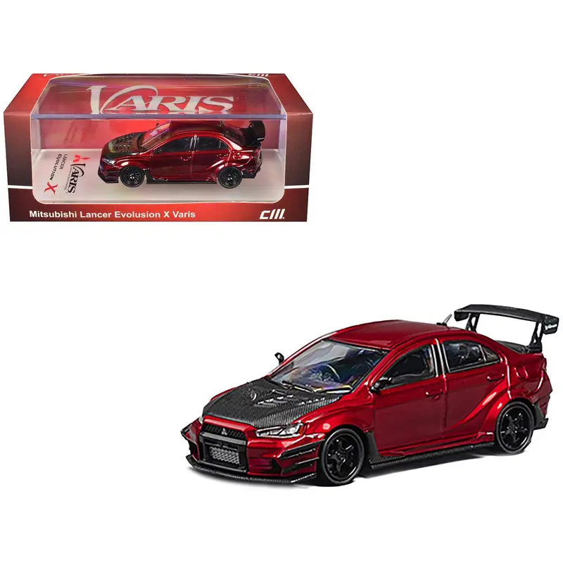 Mitsubishi Lancer Evolution X Varis Rhd (Right Hand Drive) Red Metallic With Carbon Hood 1/64 Diecast Model Car By Cm Model 1