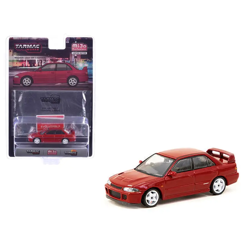Mitsubishi Lancer Gsr Evolution Ii Rhd (Right Hand Drive) Red With Tarmac Cards "Global64" Series 1/64 Diecast Model By Tarmac Works 1
