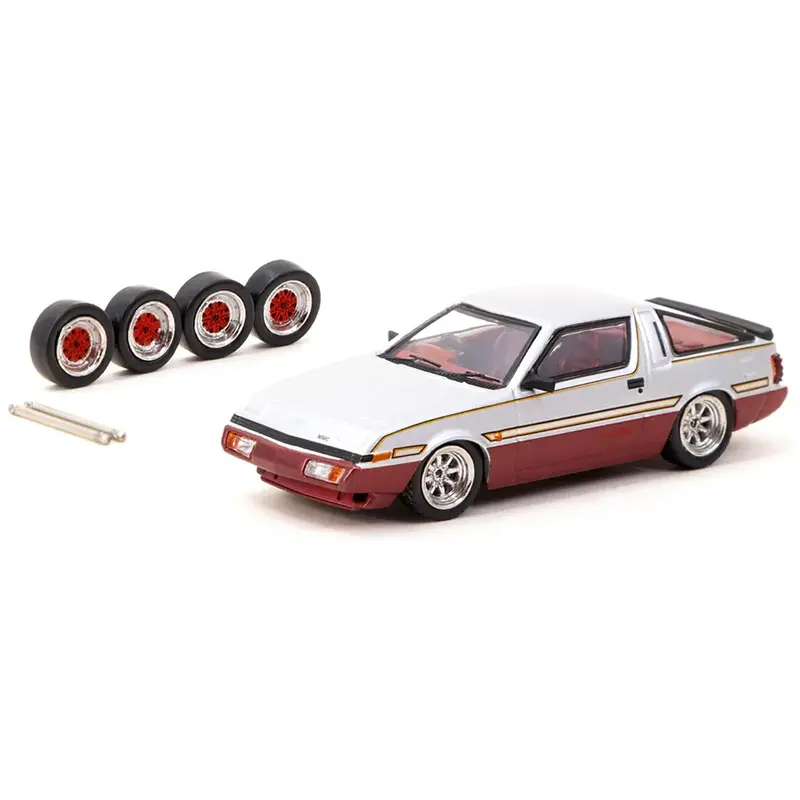 Mitsubishi Starion Rhd (Right Hand Drive) Silver Metallic And Dark Red With Red Interior With Extra Wheels "Road64" Series 1/64 Diecast Model Car By Tarmac Works 1