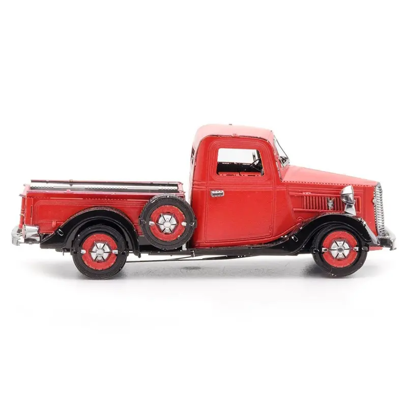 Model Kit 1937 Ford Pickup Truck Red And Black (Moderate Difficulty) Steel Model By Metal Earth 1