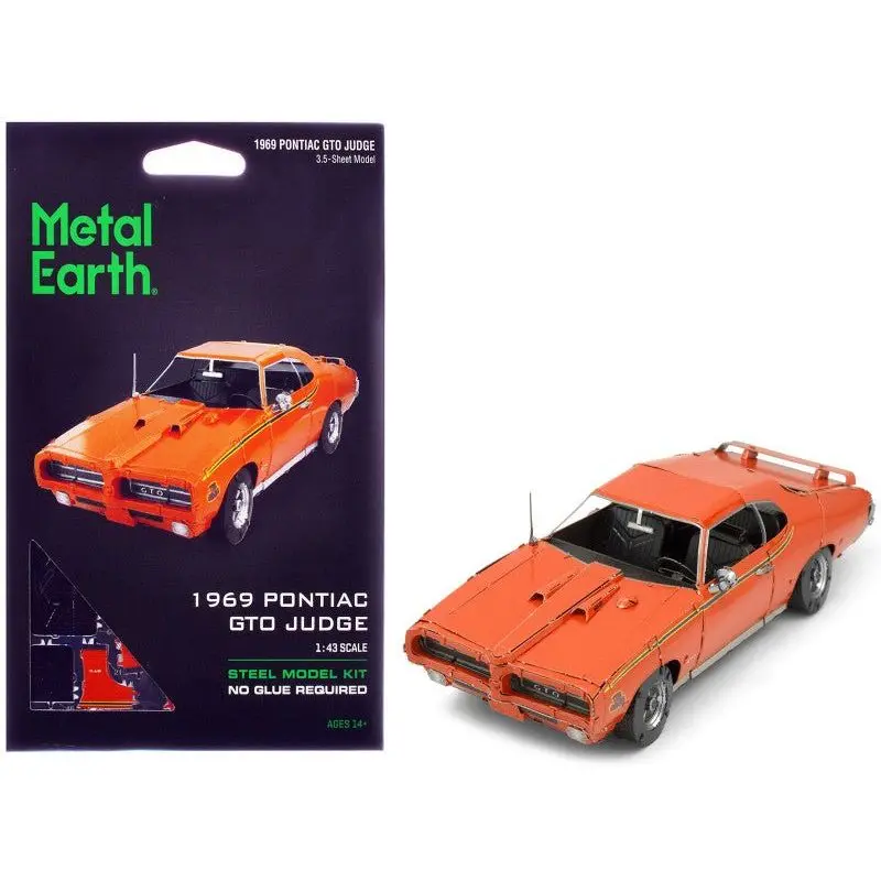 Model Kit 1969 Pontiac Gto Judge Orange With Black Stripes (Moderate Difficulty) Steel Model By Metal Earth 1